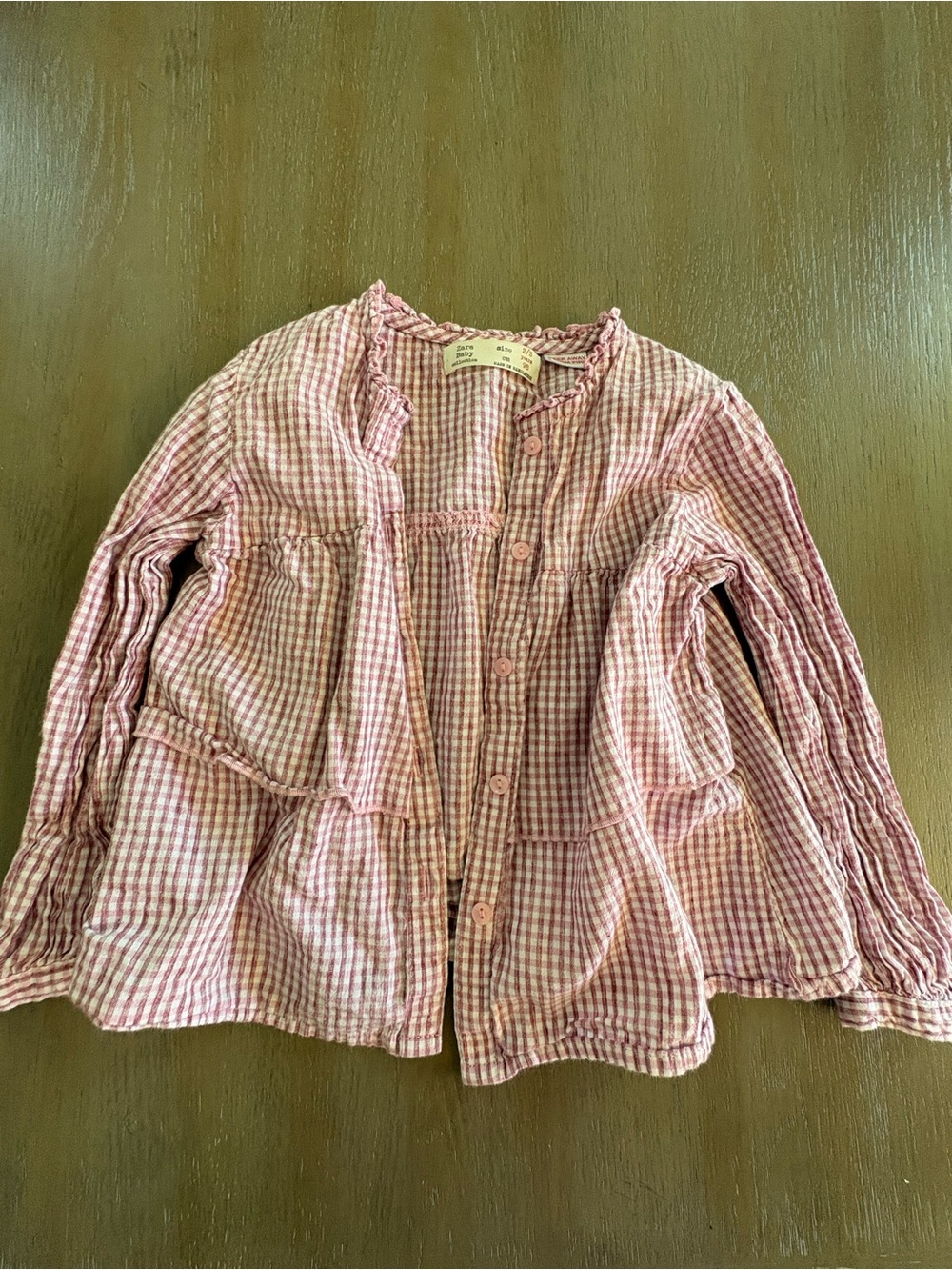 Zara Pink Gingham Button-Down Blouse